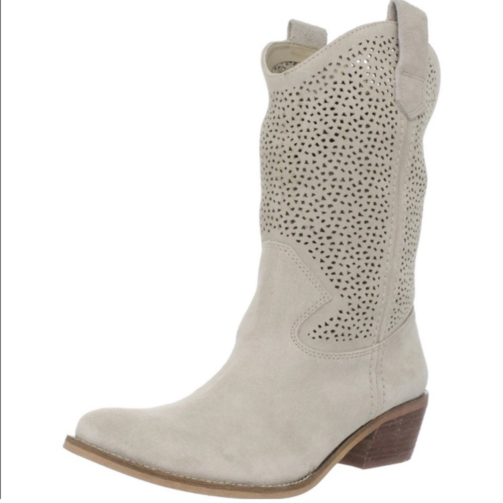 BCBGeneration Light Beige Suede Perforated Western Heeled Boot